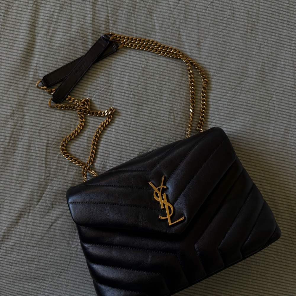 Yves Saint Laurent Black and Gold Quilted Shoulder Bag